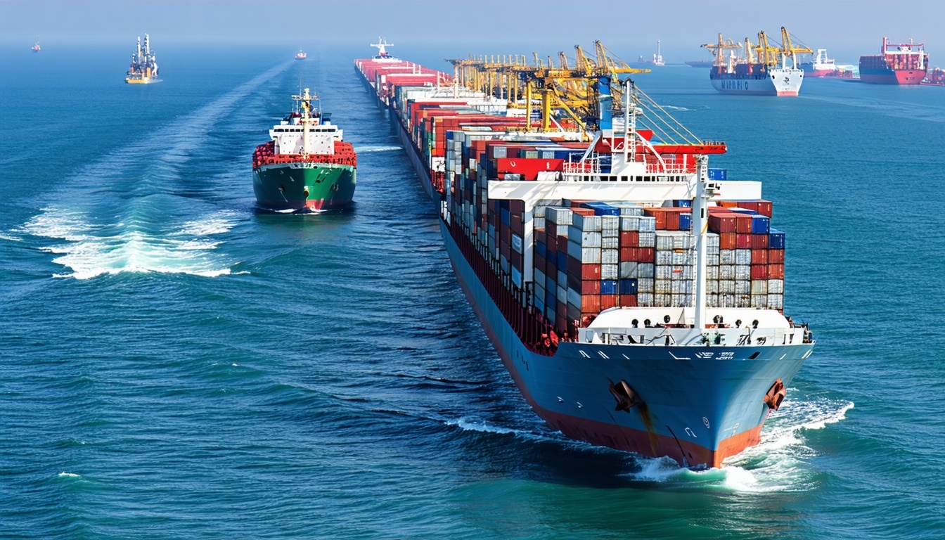 A congested shipping lane in the Red Sea filled wi