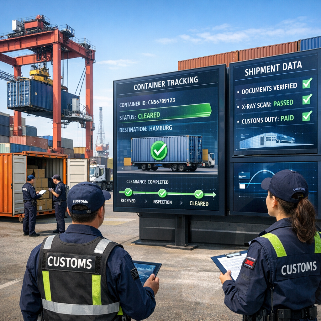 Modern Cargo Terminal with Digital Tracking Screens